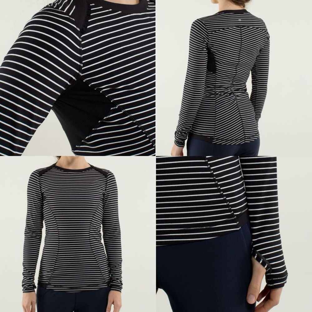 Lululemon Base Runner Long Sleeve Parallel Stripe Black White size 6